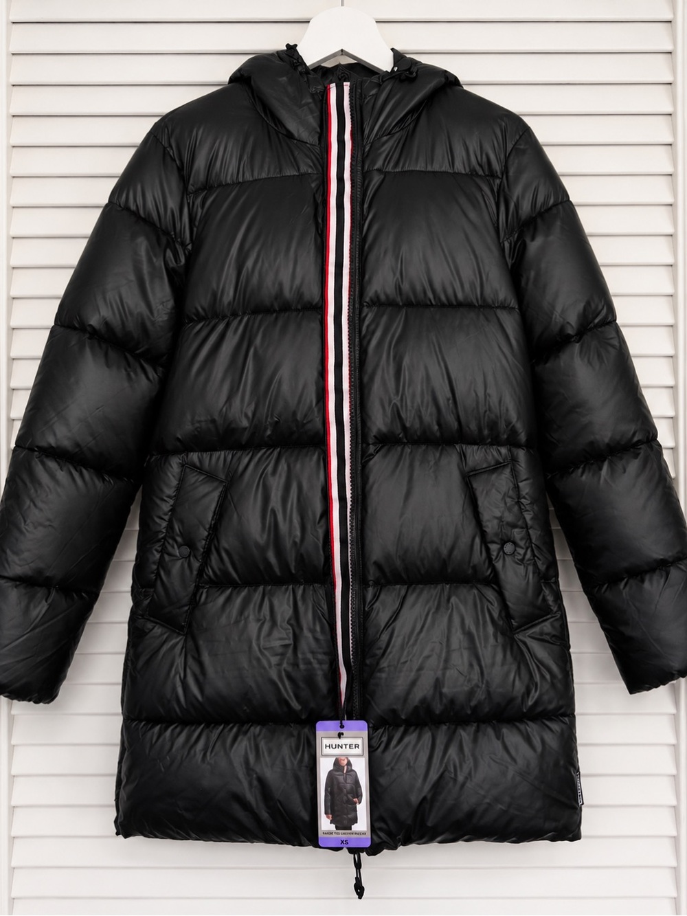 Hunter Black Hooded Long Puffer Jacket XS Waterproof Winter Coat NWT
